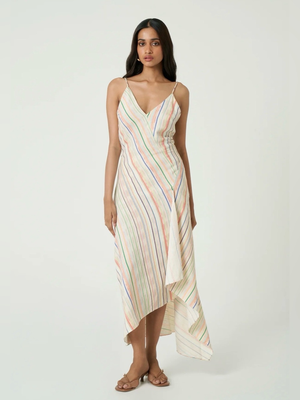 Striped Cream V-Neck Maxi Dress